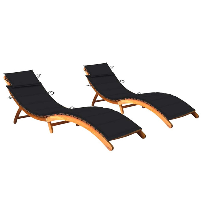 Chaises longues lot de 2 avec coussins Bois d'acacia solide | Mobilier & Déco