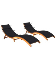 Chaises longues lot de 2 avec coussins Bois d'acacia solide | Mobilier & Déco