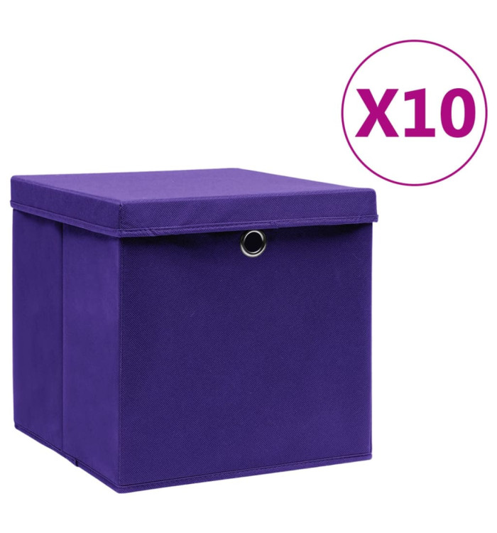 Boîtes de rangement avec couvercles 10 pcs 28x28x28 cm Violet | Mobilier & Déco