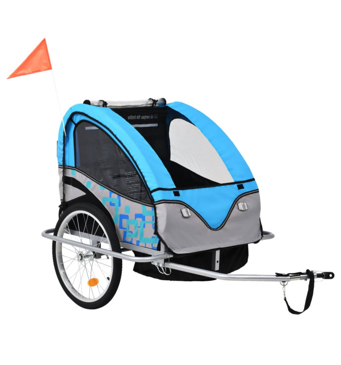 Remorque de vélo et poussette 2-en-1 bleu et gris | Mobilier & Déco
