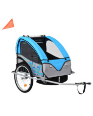 Remorque de vélo et poussette 2-en-1 bleu et gris | Mobilier & Déco