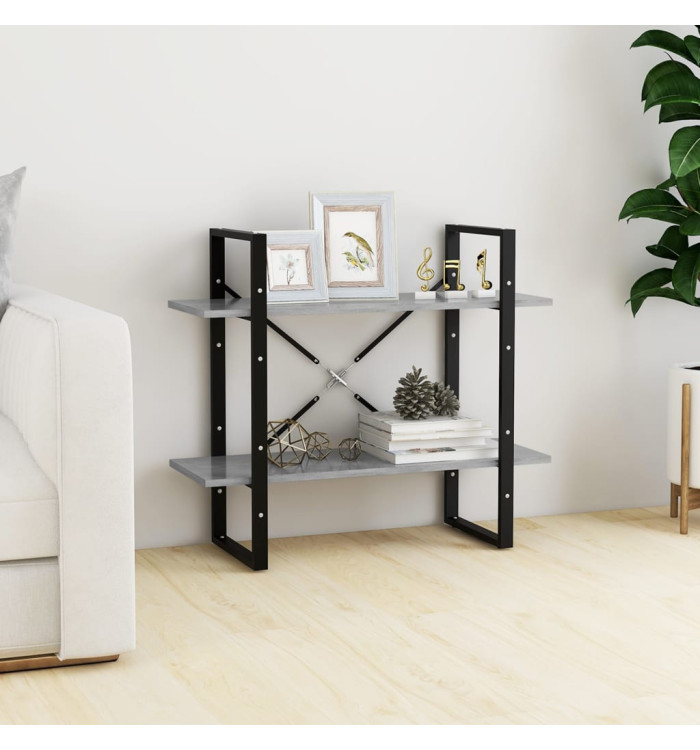 Bibliothèque à 2 niveaux Gris béton 80x30x70 cm bois ingénierie | Mobilier & Déco