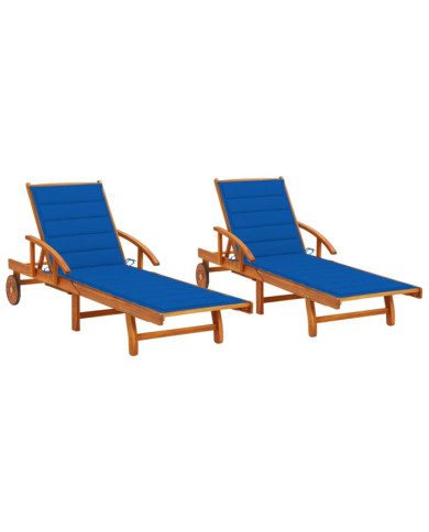 Chaises longues lot de 2 avec coussins Bois d'acacia solide | Mobilier & Déco