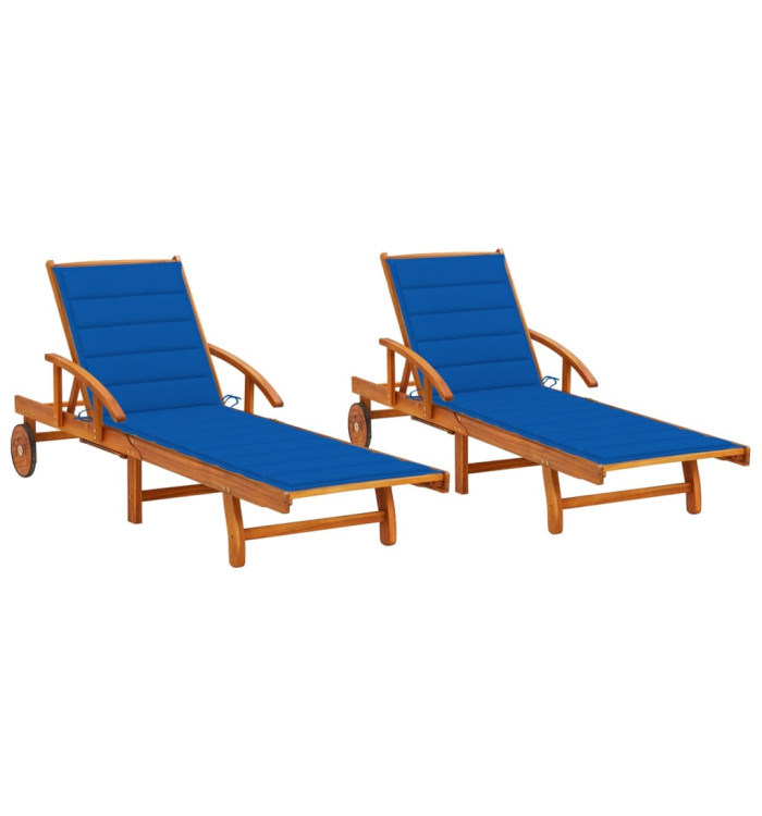 Chaises longues lot de 2 avec coussins Bois d'acacia solide | Mobilier & Déco