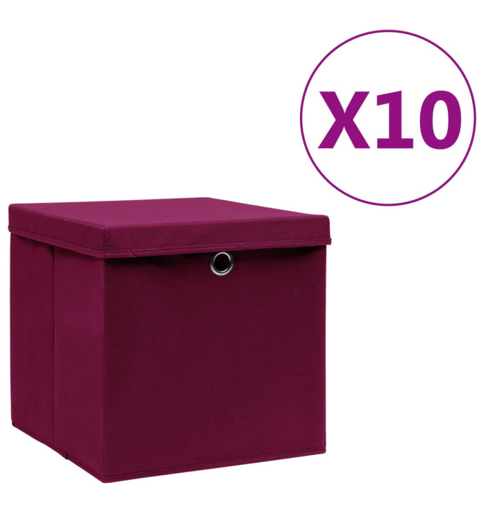 Boîtes de rangement et couvercles 10 pcs 28x28x28cm Rouge foncé | Mobilier & Déco