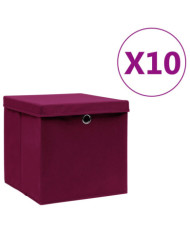 Boîtes de rangement et couvercles 10 pcs 28x28x28cm Rouge foncé | Mobilier & Déco