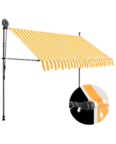 Auvent manuel rétractable avec LED 300 cm Blanc et orange | Mobilier & Déco