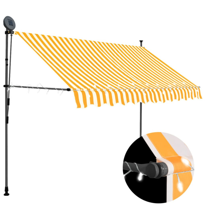 Auvent manuel rétractable avec LED 300 cm Blanc et orange | Mobilier & Déco