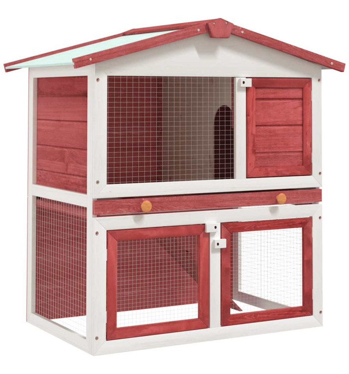 Clapier d'extérieur 3 portes Rouge Bois | Mobilier & Déco