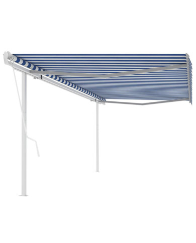 Auvent rétractable automatique avec poteaux 5x3 m Bleu et blanc | Mobilier & Déco