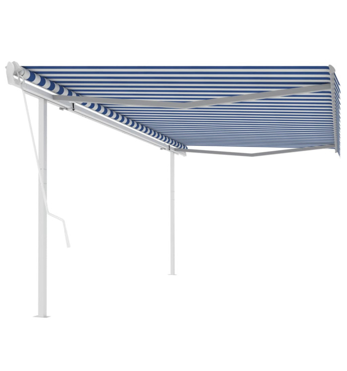 Auvent rétractable automatique avec poteaux 5x3 m Bleu et blanc | Mobilier & Déco