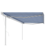 Auvent rétractable automatique avec poteaux 5x3 m Bleu et blanc | Mobilier & Déco