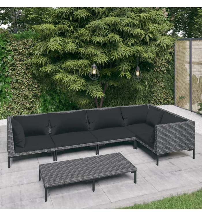 Salon de jardin 6 pcs avec coussins Résine tressée Gris foncé | Mobilier & Déco