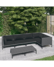 Salon de jardin 6 pcs avec coussins Résine tressée Gris foncé | Mobilier & Déco