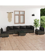 Salon de jardin 7 pcs avec coussins Résine tressée Gris | Mobilier & Déco