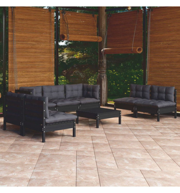 Salon de jardin 8 pcs avec coussins bois de pin massif | Mobilier & Déco