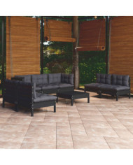 Salon de jardin 8 pcs avec coussins bois de pin massif | Mobilier & Déco