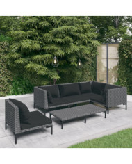 Salon de jardin 6 pcs avec coussins Résine tressée Gris foncé | Mobilier & Déco