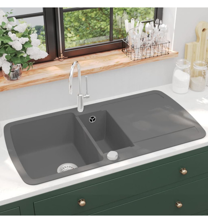 Évier de cuisine en granit Double bac Gris | Mobilier & Déco