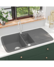 Évier de cuisine en granit Double bac Gris | Mobilier & Déco