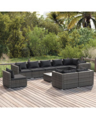 Salon de jardin 10 pcs avec coussins Résine tressée Gris | Mobilier & Déco