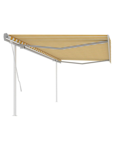 Auvent manuel rétractable avec poteaux 5x3 m Jaune et blanc | Mobilier & Déco