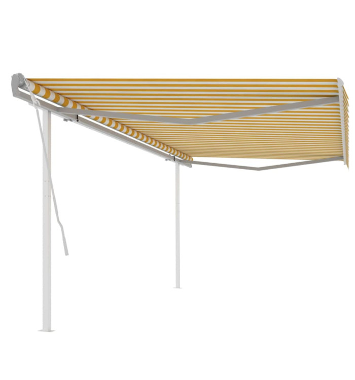 Auvent manuel rétractable avec poteaux 5x3 m Jaune et blanc | Mobilier & Déco