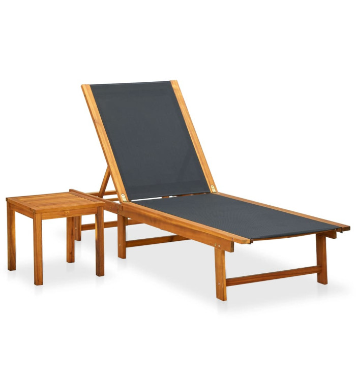 Chaise longue avec table Bois d'acacia solide et textilène | Mobilier & Déco