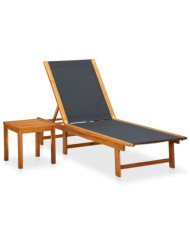 Chaise longue avec table Bois d'acacia solide et textilène | Mobilier & Déco