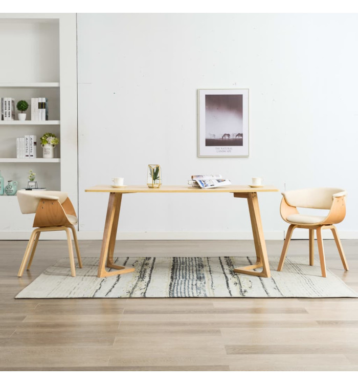 Chaises à manger lot de 2 crème bois courbé et similicuir | Mobilier & Déco