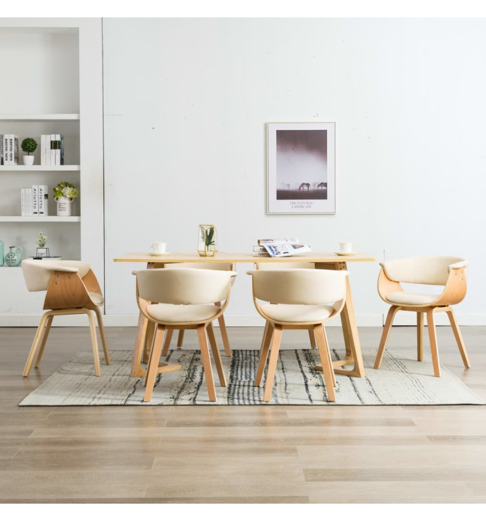Chaises à manger lot de 6 crème bois courbé et similicuir | Mobilier & Déco