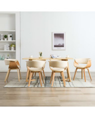 Chaises à manger lot de 6 crème bois courbé et similicuir | Mobilier & Déco