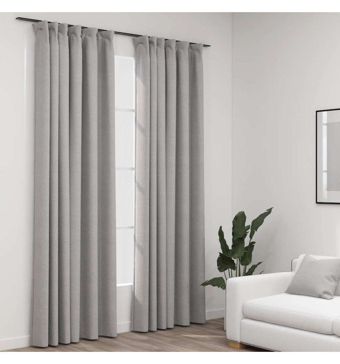 Rideaux occultants aspect lin avec crochets 2pcs Gris 140x245cm | Mobilier & Déco