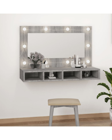Armoire à miroir avec LED Sonoma gris 90x31,5x62 cm | Mobilier & Déco