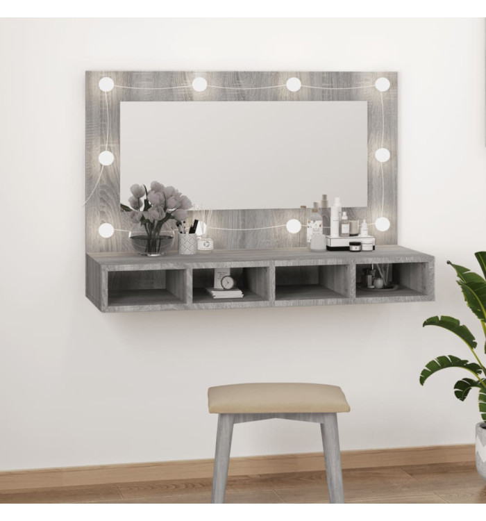 Armoire à miroir avec LED Sonoma gris 90x31,5x62 cm | Mobilier & Déco