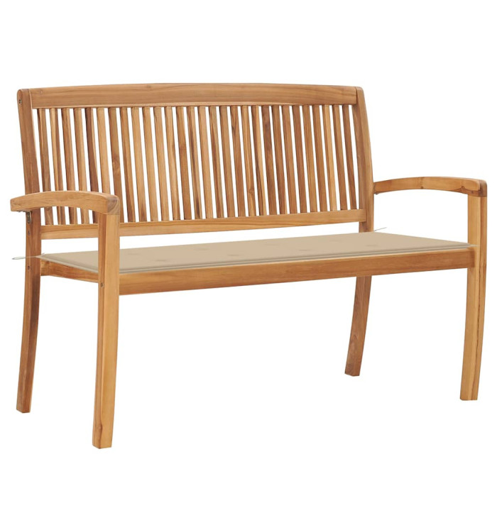 Banc de jardin empilable et coussin 128,5cm Bois de teck massif | Mobilier & Déco