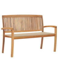 Banc de jardin empilable et coussin 128,5cm Bois de teck massif | Mobilier & Déco