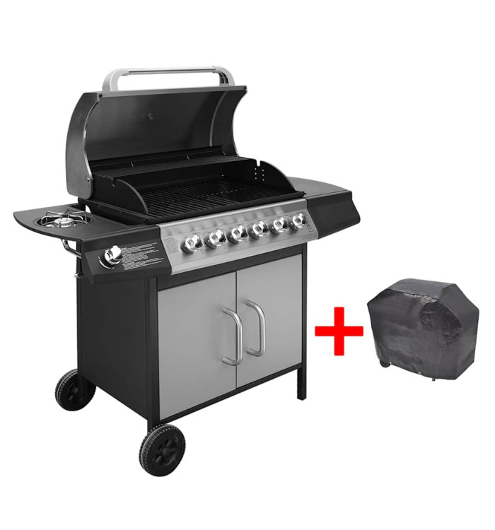 Barbecue à gaz 6 + 1 zone de cuisson Noir et argenté | Mobilier & Déco