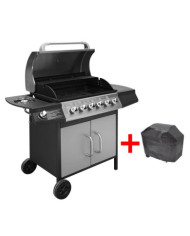 Barbecue à gaz 6 + 1 zone de cuisson Noir et argenté | Mobilier & Déco