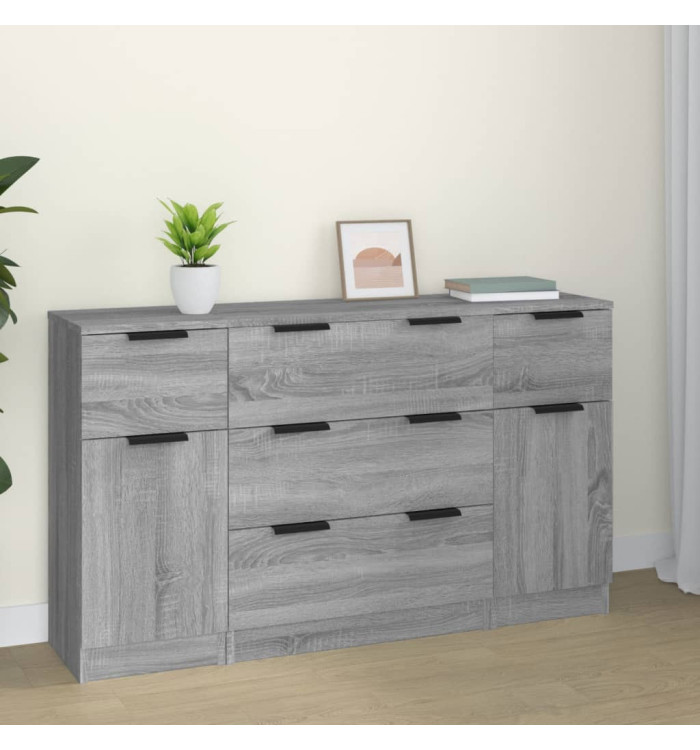 Ensemble de buffets 3 pcs Sonoma gris Bois d'ingénierie | Mobilier & Déco