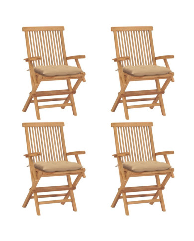 Chaises de jardin et coussins beige lot de 4 Bois teck massif | Mobilier & Déco