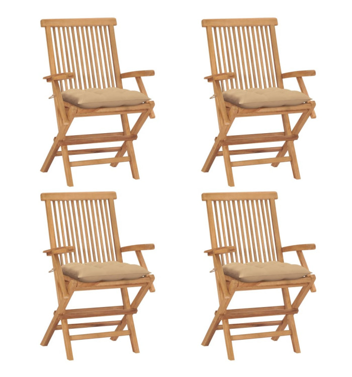 Chaises de jardin et coussins beige lot de 4 Bois teck massif | Mobilier & Déco