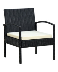 Chaise de jardin avec coussin Résine tressée Noir | Mobilier & Déco