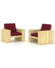 Chaises de jardin lot de 2 et coussins bordeaux Pin imprégné | Mobilier & Déco