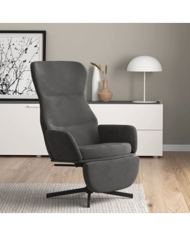 Chaise de relaxation avec repose-pied Gris foncé Velours | Mobilier & Déco