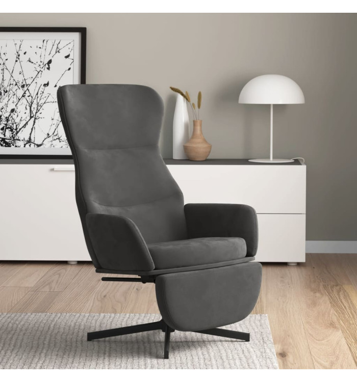 Chaise de relaxation avec repose-pied Gris foncé Velours | Mobilier & Déco