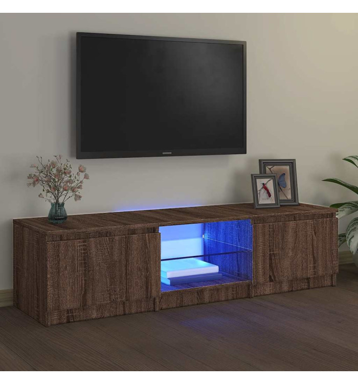 Meuble TV avec lumières LED Chêne marron 140x40x35,5 cm | Mobilier & Déco