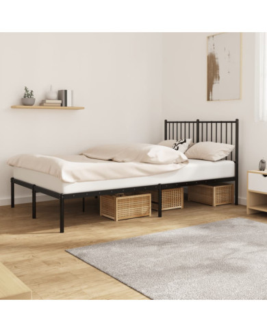 Cadre de lit métal sans matelas avec tête de lit noir 120x190cm | Mobilier & Déco