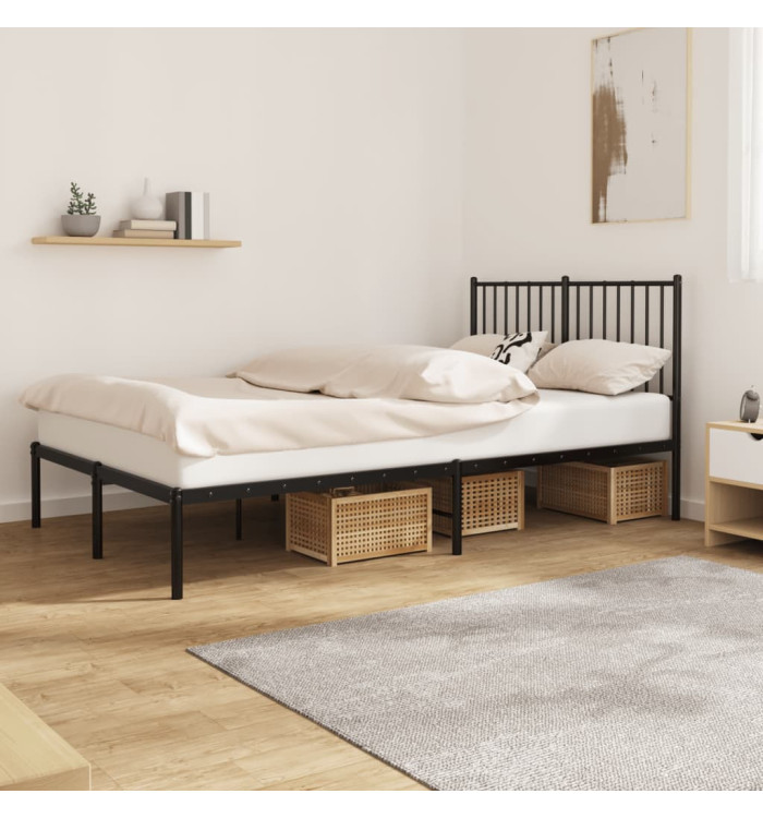 Cadre de lit métal sans matelas avec tête de lit noir 120x190cm | Mobilier & Déco