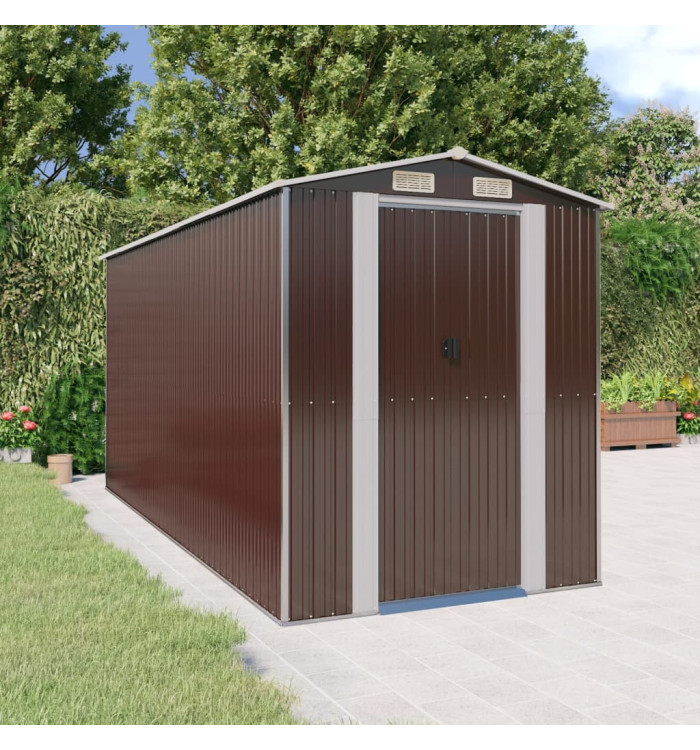 Abri de jardin Marron foncé 192x440x223 cm Acier galvanisé | Mobilier & Déco